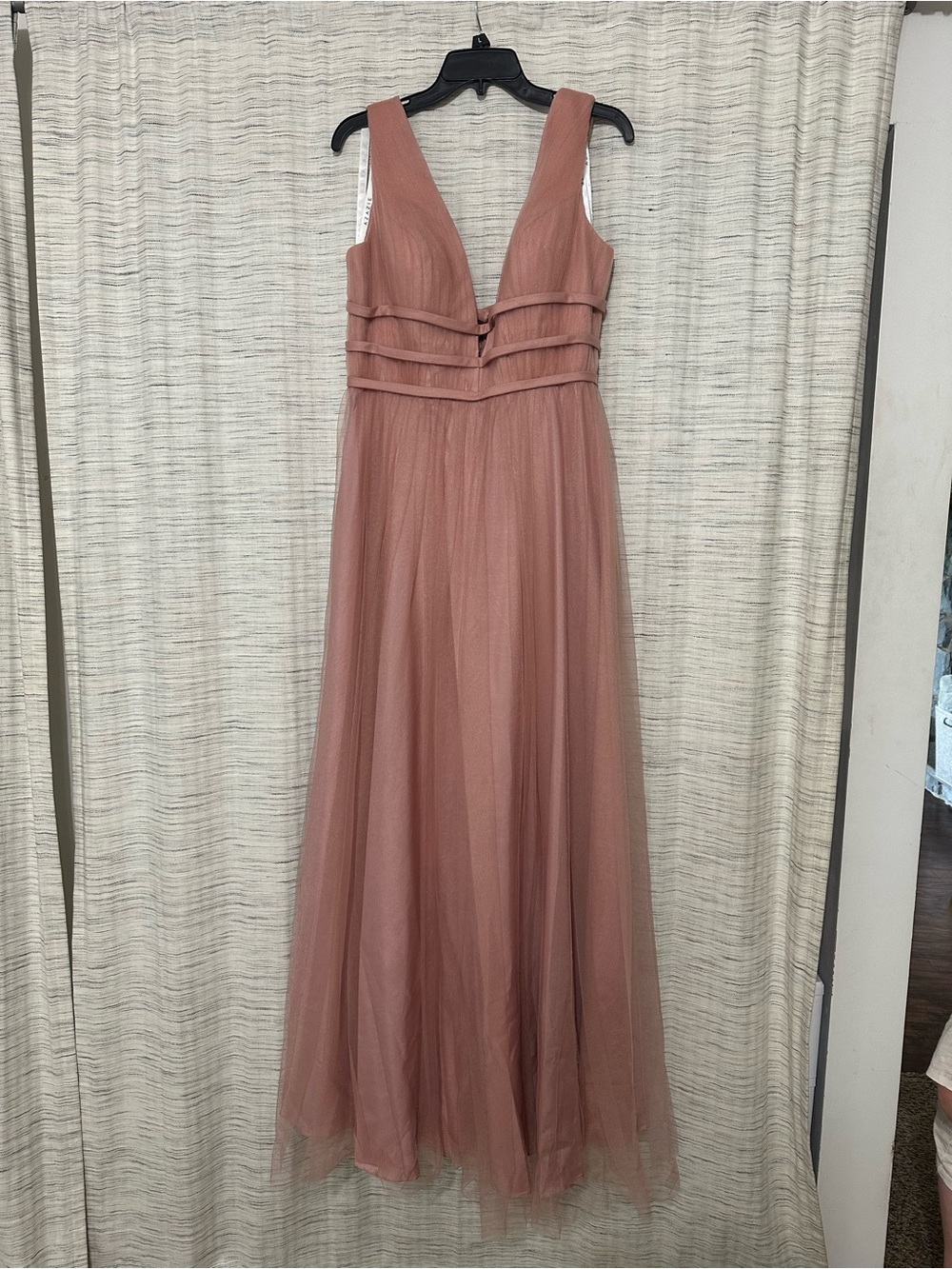 Azazie Mauve Tulle V-Neck Maxi Dress